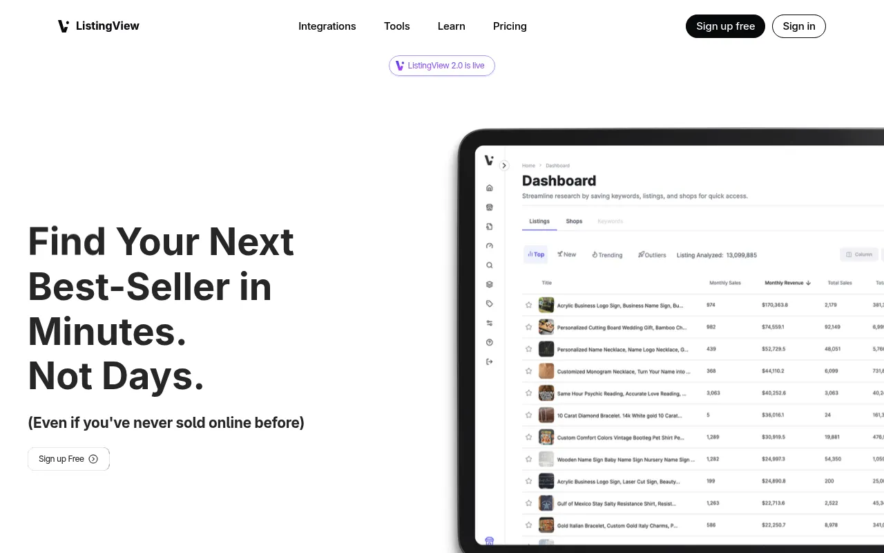 Screenshot of Listing View